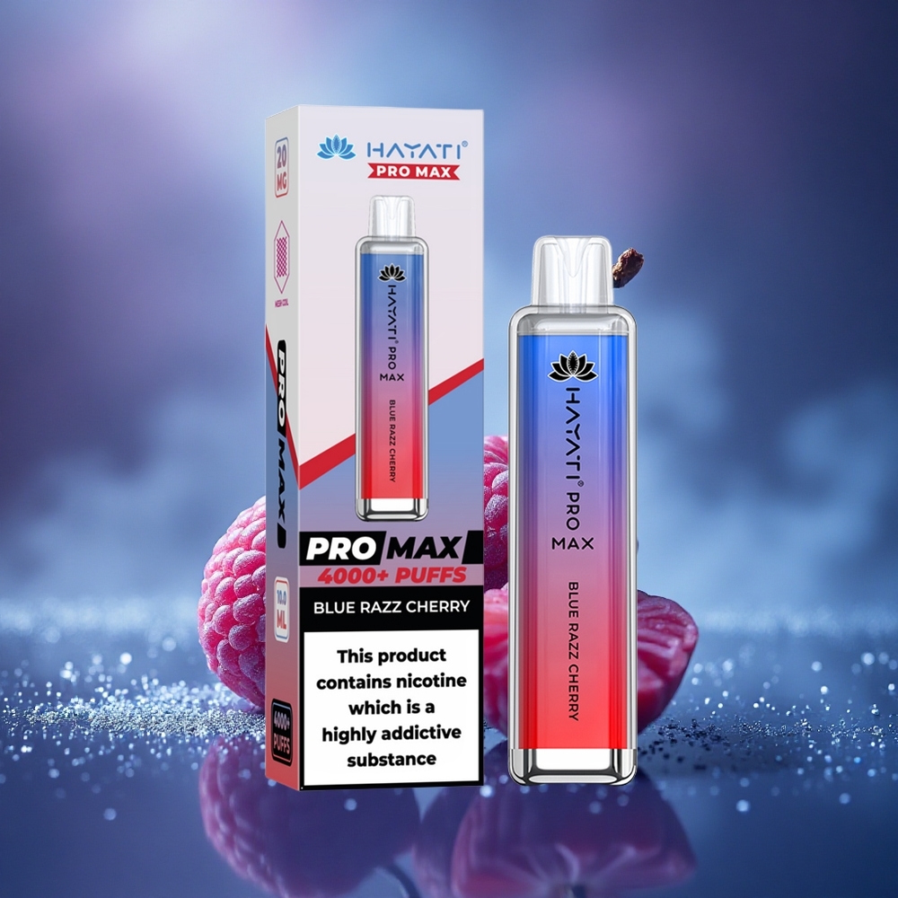Hayati Pro Max 4000 Puffs Cerise Bleue Razz Rechargeable 2% LED