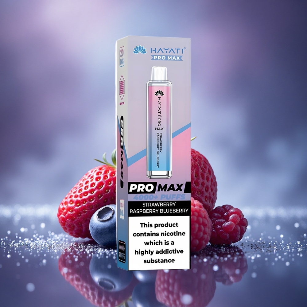 Hayati Pro Max 4000 Puffs Fraise Framboise Myrtille Rechargeable 1400mAh Dual Mesh