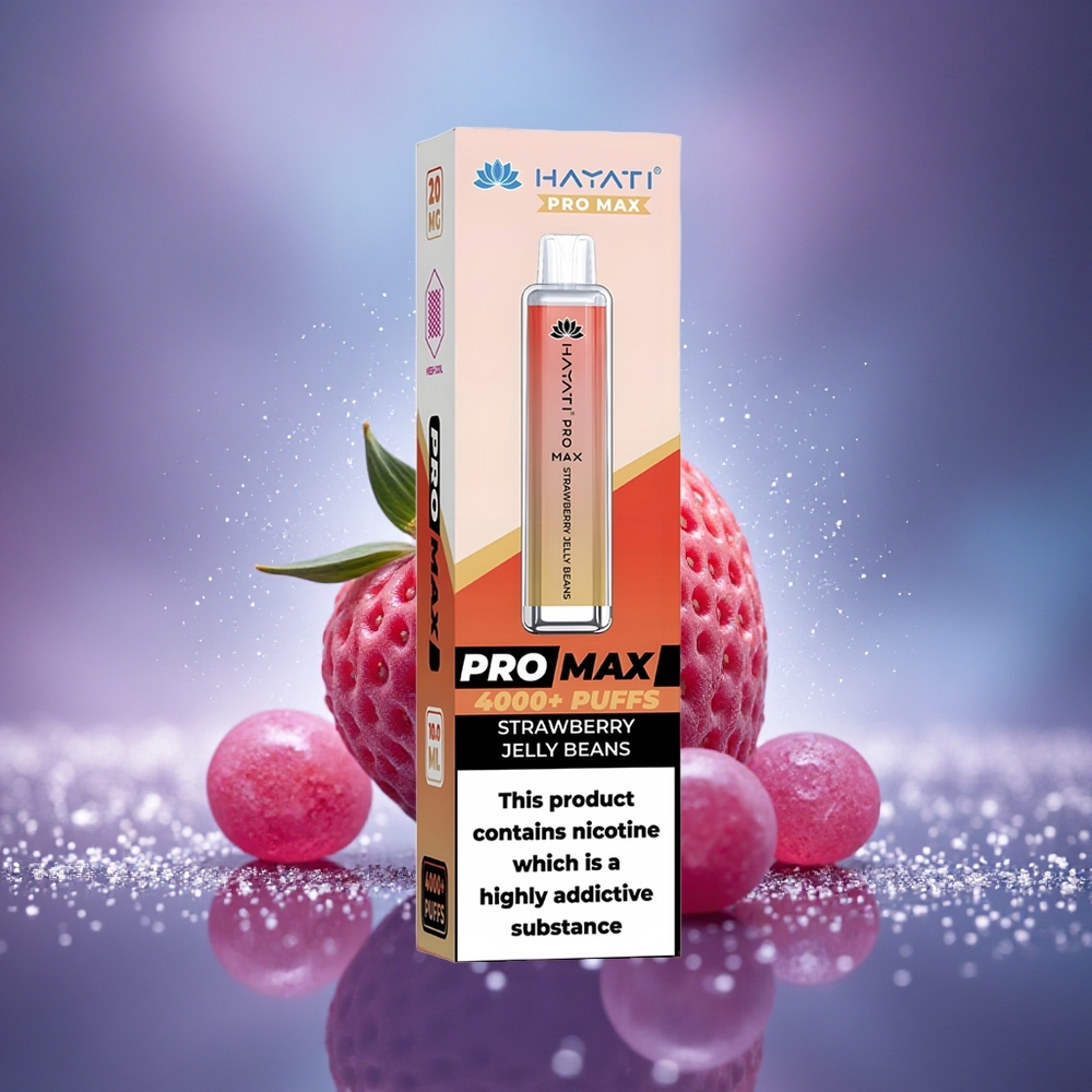 Hayati Pro Max 4000 Puffs Haricots à la Fraise Rechargeables LED Cristal