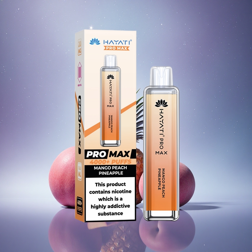 Hayati Pro Max 4000 Puffs Mangue Pêche Ananas Dual Mesh Rechargeable Crystal