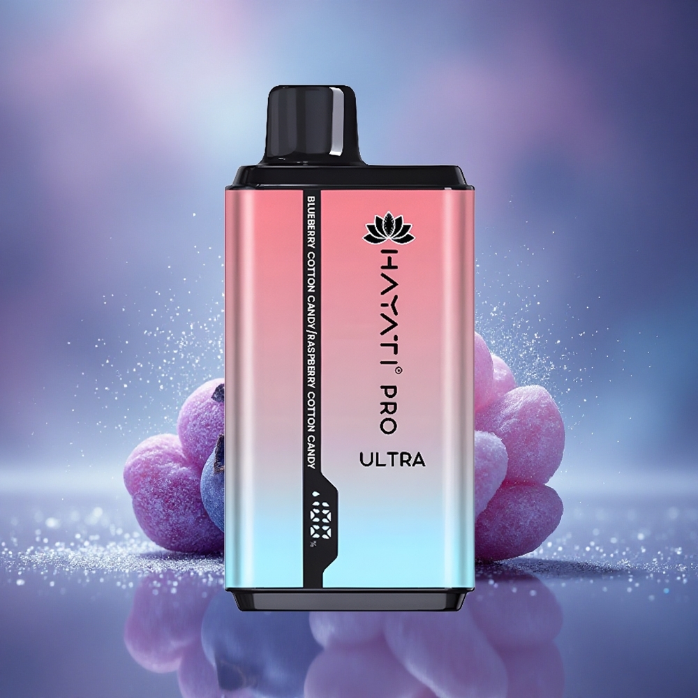 Hayati Pro Ultra 15000 Puffs Barbe à Papa de Framboise et Myrtille avec 850mAh et 2% de Nicotine