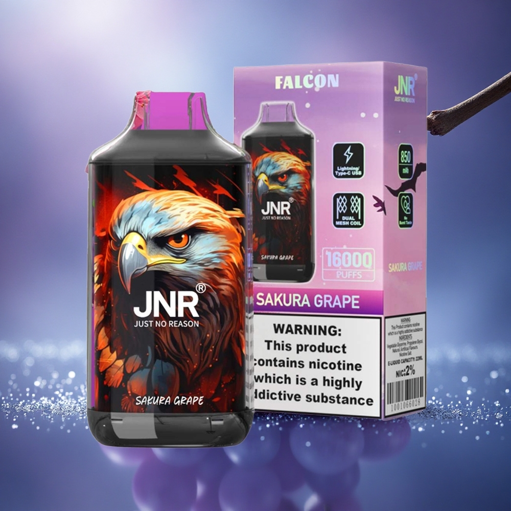 JNR Falcon 16000 Cerise Raisin Dual Mesh 22ml 850mAh Type C LED 0% 2%