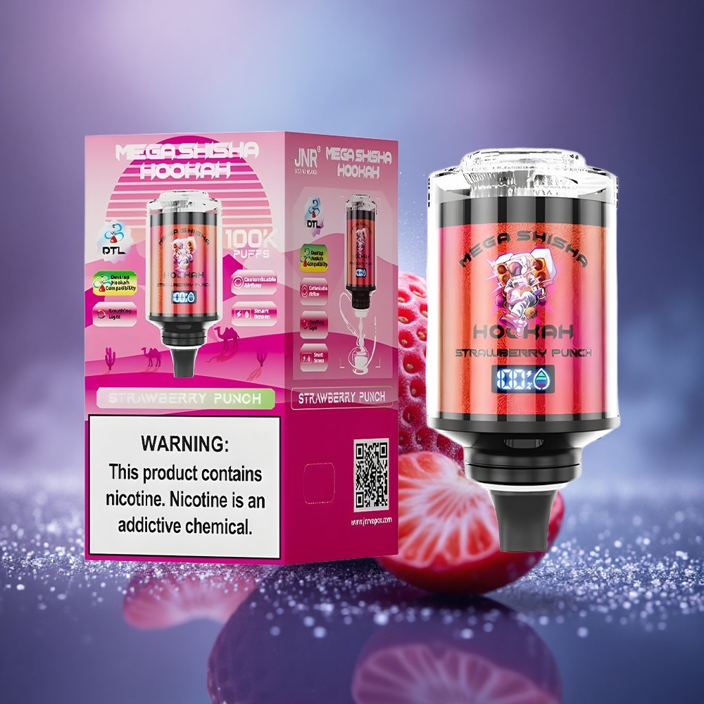 JNR Mega Shisha Hookah 100K Fraise Punch Écran Intelligent 2200mAh