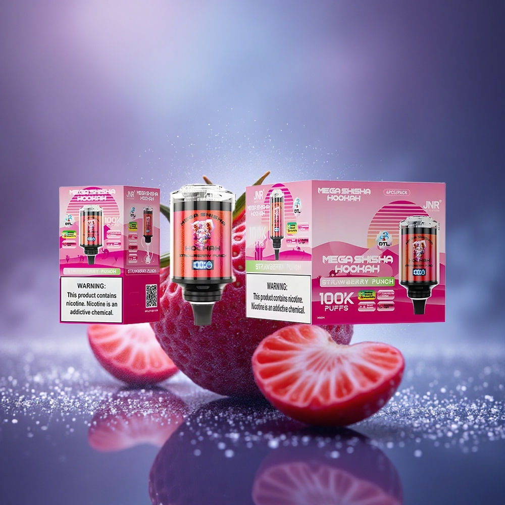 JNR Mega Shisha Hookah 100K Fraise Punch Écran Intelligent 2200mAh