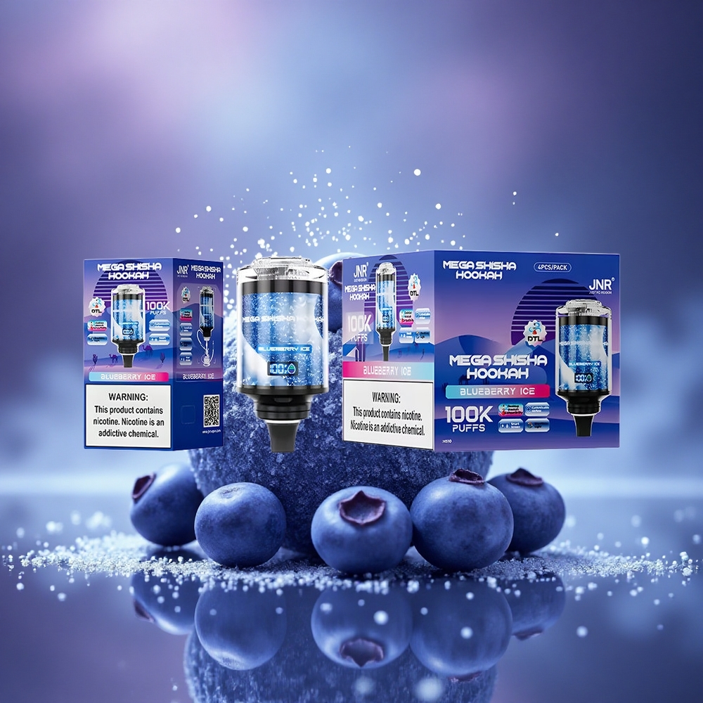 JNR Mega Shisha Hookah 100K Glace Myrtille Lumière Interactive
