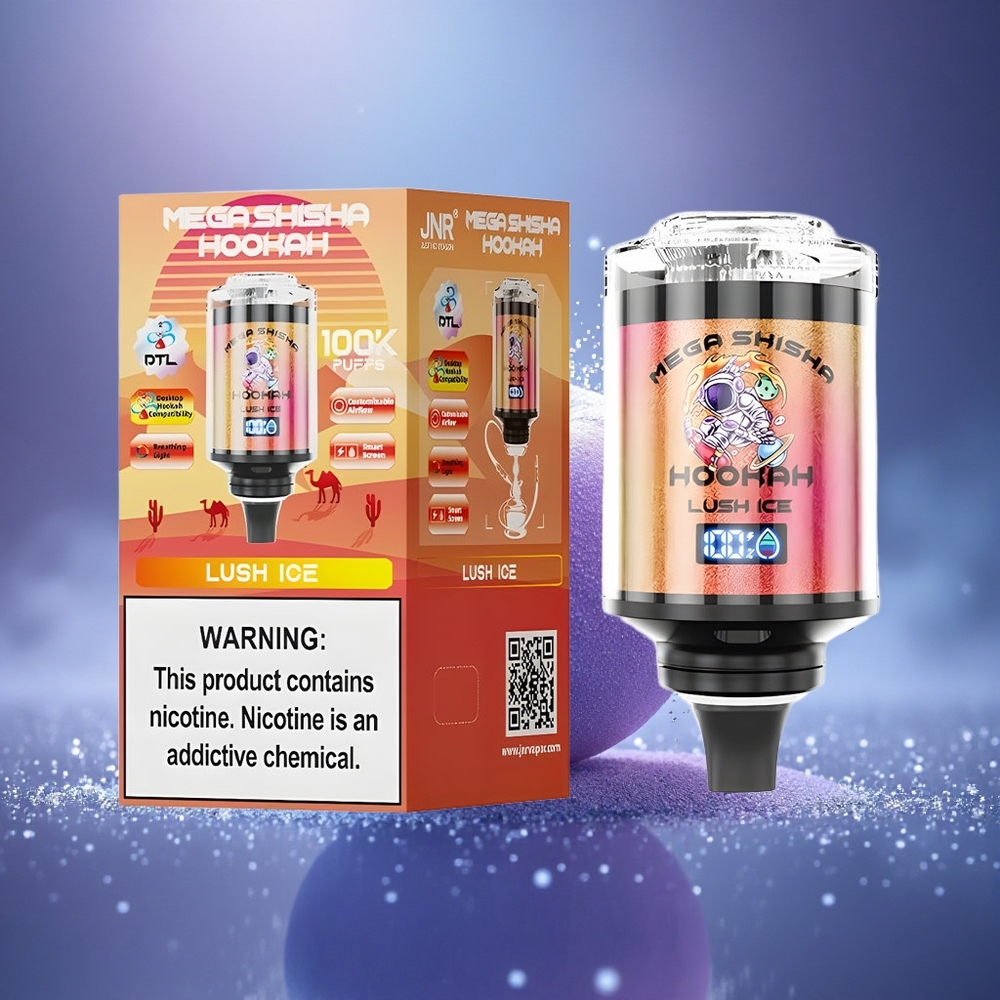 JNR Mega Shisha Hookah 100K Glace Rafraîchissante 2200mAh Écran Intelligent