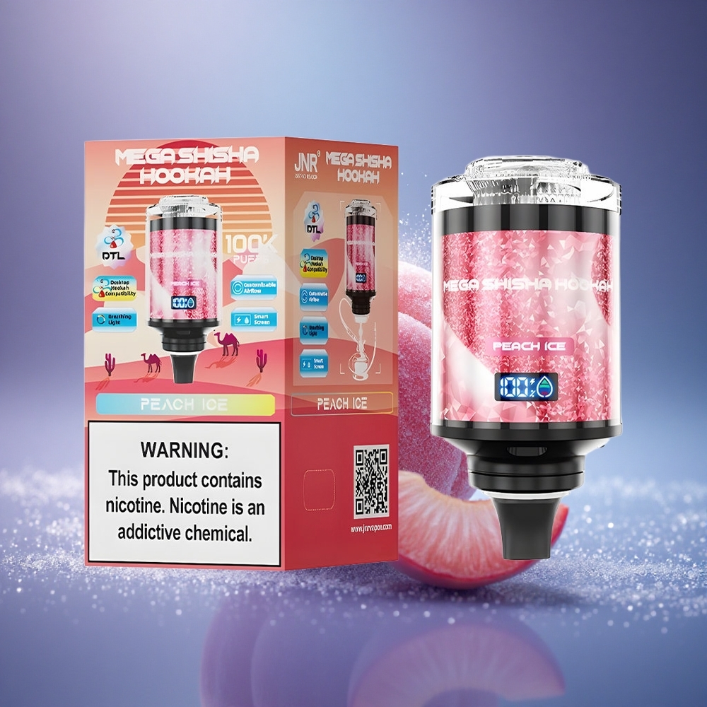 JNR Mega Shisha Hookah 100K Glace de Pêche 2200mAh Écran Intelligent