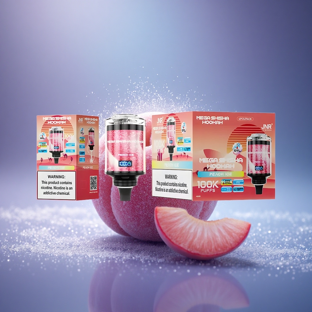 JNR Mega Shisha Hookah 100K Glace de Pêche 2200mAh Écran Intelligent