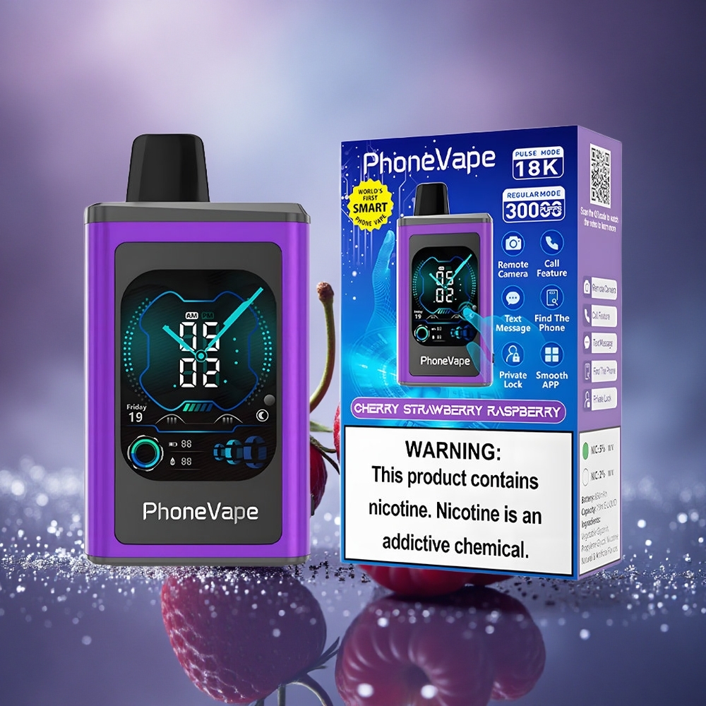 JNR PhoneVape 30000 Cerise Fraise Framboise Turbo Écran Complet App Contrôlé