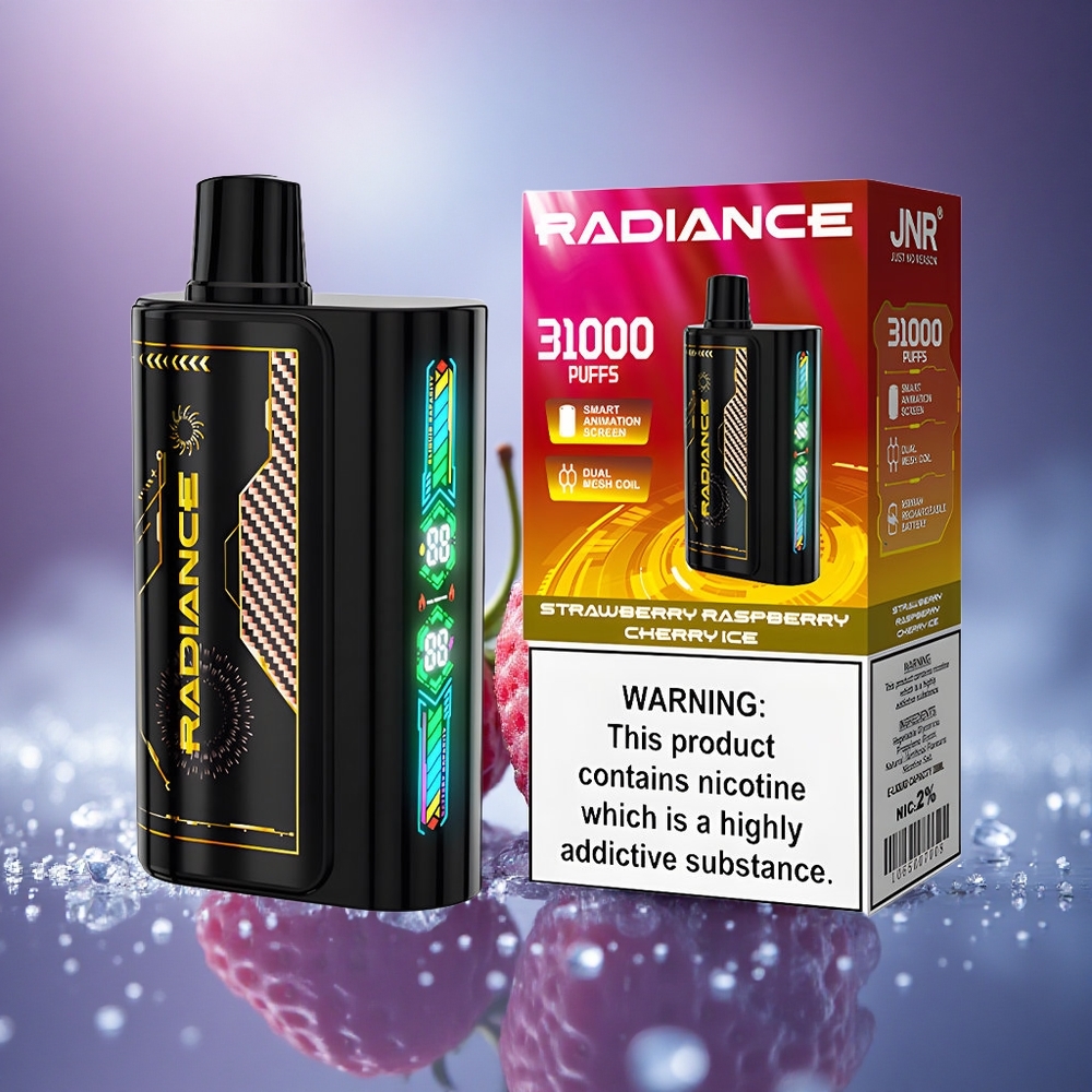 JNR Radiance 31000 Fraise Framboise Cerise Glace avec Écran Animé Intelligent et Double Bobine Mesh